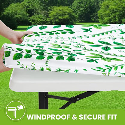 Smiry Spandex Fitted Tablecloth for 4 Foot Rectangle Tables, Washable Picnic Table Cover with Elastic, Stretch Reusable Table Cloth for Outdoor, Camping, Dining & Kitchen (Leaf, 24"x48")
