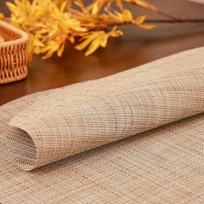 Round Placemats Set of 6 Heat Resistant Vinyl Placemats 15 inch Washable Non-Slip Table Mats Woven Place Mats for Dining Table (Beige, Set of 6)