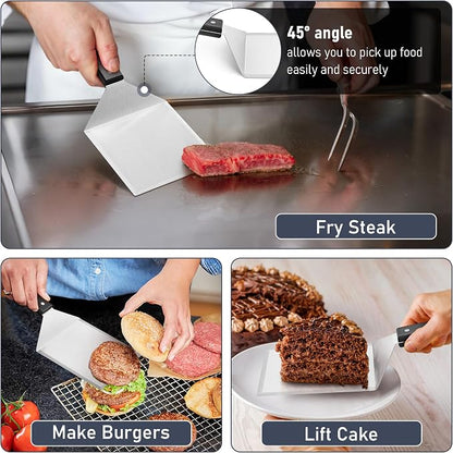 Metal Spatula Set of 2, HaSteeL Stainless Steel Large Griddle Spatulas with ABS Handle, Heavy Duty Hamburger Turner Pancake Flipper Great for Teppanyaki Flat Top BBQ Cooking, Dishwasher Safe & 2 Hooks