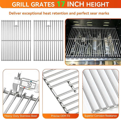 Grill Replacement Parts for Nexgrill 4-Burner 720-0830H 720-0830D 720-0783C 720-0783E 720-0958A,5-Burner 720-0888N, 17" Stainless Steel Grill Grate + Heat Plate + Burner Kit for Nexgrill