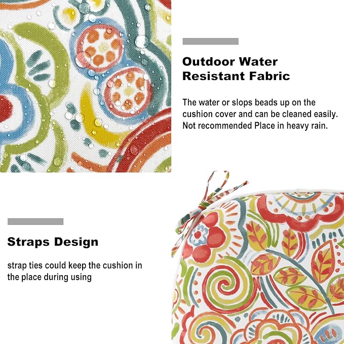 DYTXIII Set of 2 Outdoor Chair Cushions with Ties,Water Repellent Patio Chair Pads 17"x 16" for Outdoor Furniture,Round Corner Seat Cushions for Garden Yard Kitchen Flower Red
