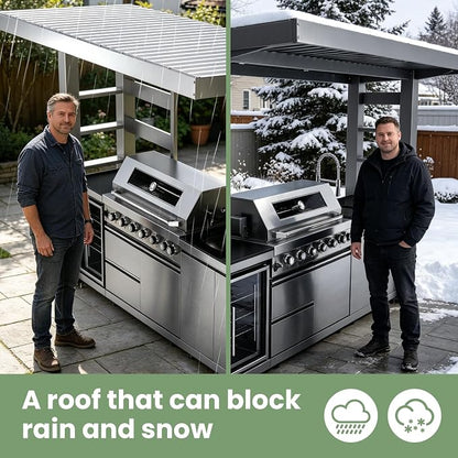 108" Outdoor Kitchen Island Crafted from Stainless Steel,6-Burner 85,000 BTU Natural Gas Grill,Rotisserie Oven,Refrigerator,Galvanized Steel Roof,Granite Countertops,Storage,Sink.(Natural Gas)