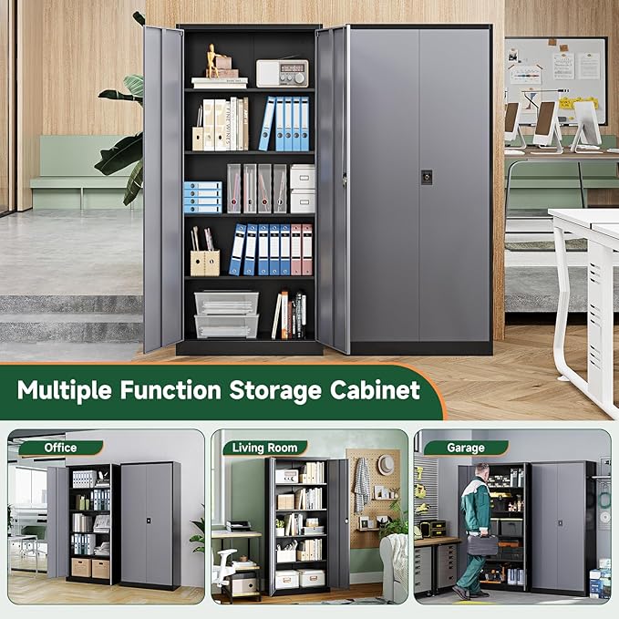 Letaya Metal Garage Storage Cabinets with Lock Door and Adjustable Shelves, Steel Tool Cabinets for Home,Office,Warehouse Organisieren (Black Gray)
