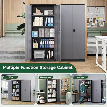 Letaya Metal Garage Storage Cabinets with Lock Door and Adjustable Shelves, Steel Tool Cabinets for Home,Office,Warehouse Organisieren (Black Gray)