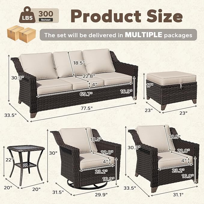 11 Piece Patio Furniture Set, Wicker Outdoor Conversation Set | Patio Chair Set with Olefin Removable Cushion, All-Weather Outdoor Couch with Deep Seat for Porch, Deck and Backyard, Beige