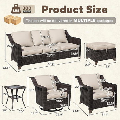 11 Piece Patio Furniture Set, Wicker Outdoor Conversation Set | Patio Chair Set with Olefin Removable Cushion, All-Weather Outdoor Couch with Deep Seat for Porch, Deck and Backyard, Beige