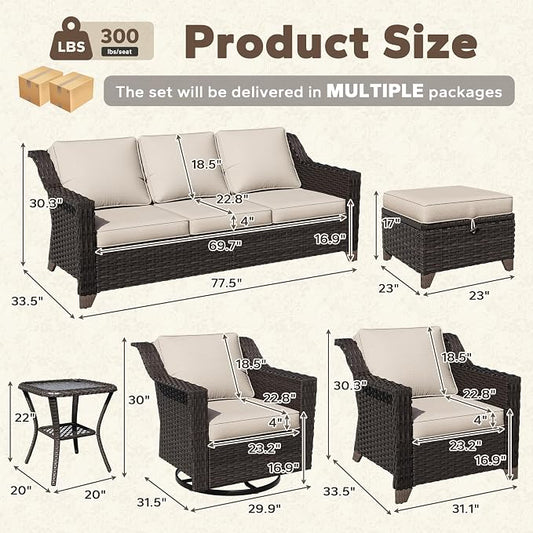 11 Piece Patio Furniture Set, Wicker Outdoor Conversation Set | Patio Chair Set with Olefin Removable Cushion, All-Weather Outdoor Couch with Deep Seat for Porch, Deck and Backyard, Beige