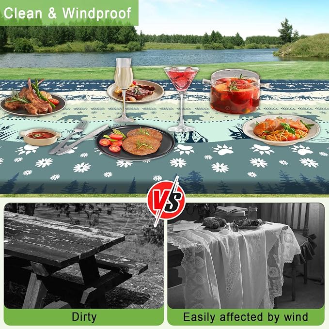 Picnic Table Cover with Bench Covers and Bag, Camping Essentials, Bohemian Waterproof Windproof Camping Tablecloth, Fitted Tablecloth Cover with Elastic Edge, for Garden & Outdoor, 3 PCS, 30x72 Inch