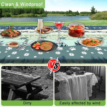 Picnic Table Cover with Bench Covers and Bag, Camping Essentials, Bohemian Waterproof Windproof Camping Tablecloth, Fitted Tablecloth Cover with Elastic Edge, for Garden & Outdoor, 3 PCS, 30x72 Inch