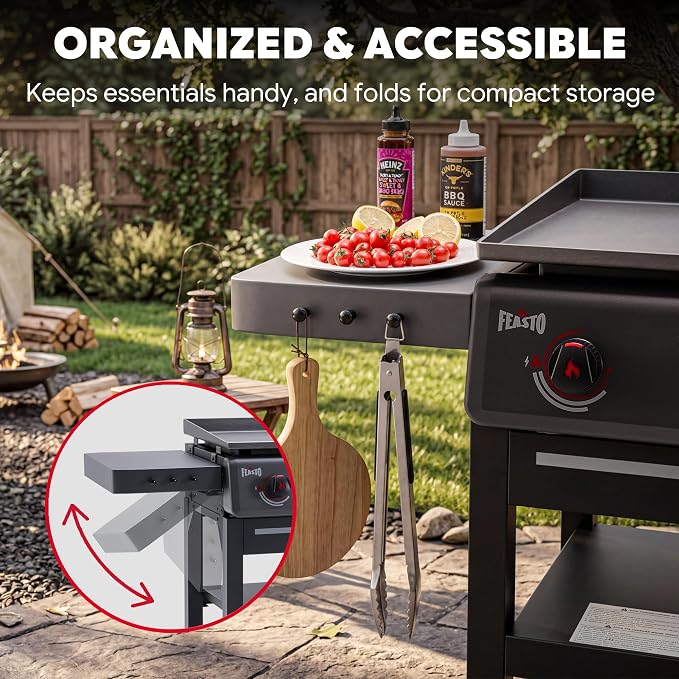 Feasto 36" 4-Burner Propane Griddle w/Side Burner, 63,000 BTU, 720 Sq.In. | Outdoor Flat Top Grill w/Grease Cup & Foldable Side Table, for Patio Backyard BBQ, Black