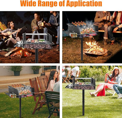 Large Park Style Charcoal Gril 40 x 25.5 x 52.5 Inch, Single Post Outdoor Grill, Heavy Duty Steel BBQ Charcoal Grill with Nets, Camp Grilling Barbecues for Parties, Backyard, Park