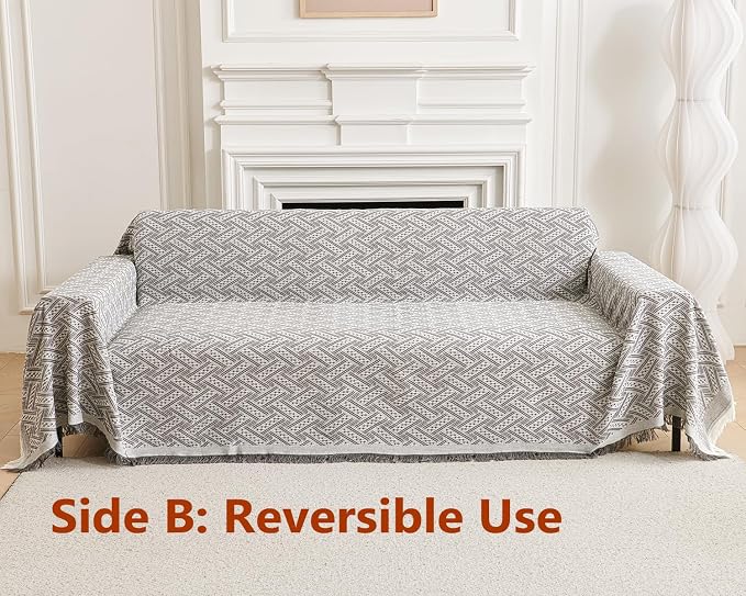 AIVIA Loveseat Cover Sheet Blanket, Reversible Anti Slip Cushion Covers for 2 Seater Couches with Armrest, Love-Seat Furniture Decor Slipcovers Protector for Dogs Cats Pets (Gray White 71"x102")