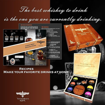 Whiskey Smoker Kit with Torch, Drinks| Cocktail Smoker Kit| Bourbon Smoker Kit with Torch,6 Flavor of Wood Chips,Old Fashioned Smoker Kit,Smoked Whisky Gift for Father's Day (No Butane Incl.)
