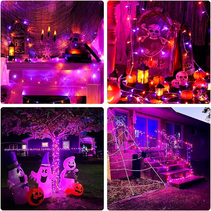 JMEXSUSS 2 Pack Orange Purple Battery Operated Halloween Lights | Each 33ft 100 LED Battery Powered String Lights with Remote Outdoor Indoor