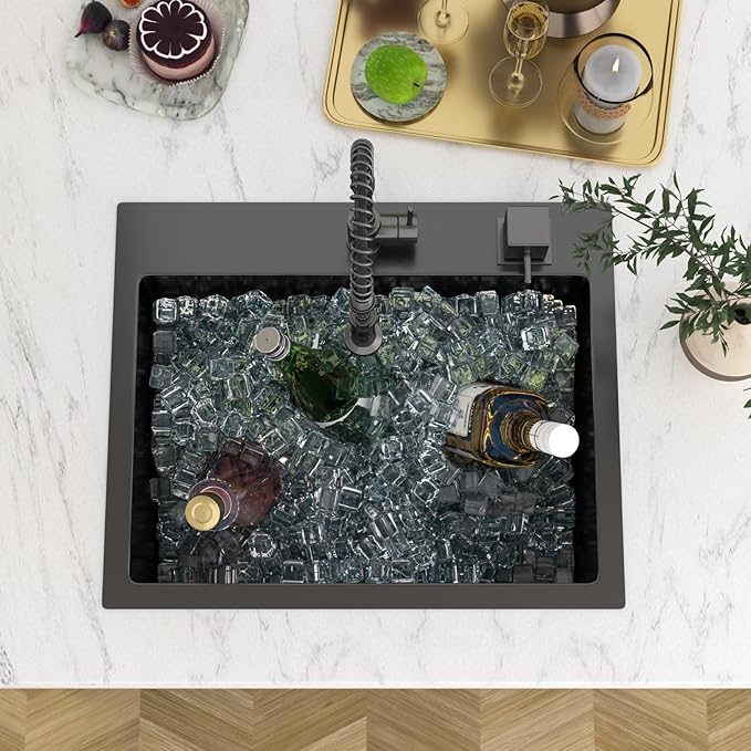 22 In Gunmetal Black Drop Bar Sink 22 x 18 Inch Kitchen Sink 18 Gauge Stainless Steel Single Bowl Topmount Handmade Sink for Outdoor, RV, 22x18x9
