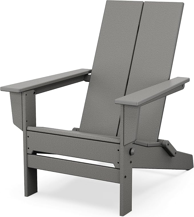 POLYWOOD Contemporary Modern Folding Adirondack Chair in Slate Grey