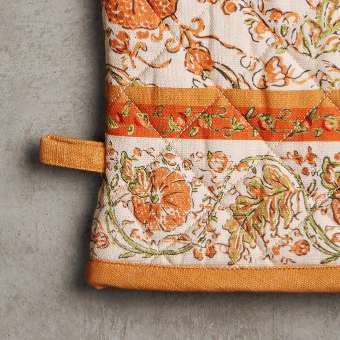 Maison d'Hermine Oven Gloves 100% Cotton Oven Mitt (7" x 13", Pack of 1) | With Loop Heat Resistant BBQ Cooking Gloves Baking Kitchen Handling Hot Pans Thanksgiving Christmas - Pumpkin Spice