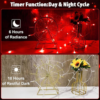 cshare String Lights Outdoor Waterproof 9.8ft 30 LED, Red Fairy Lights Battery Operated with Timer Clear Wire for Indoor & Outdoor Christmas Vanlentines Decorations Garland Party Garden