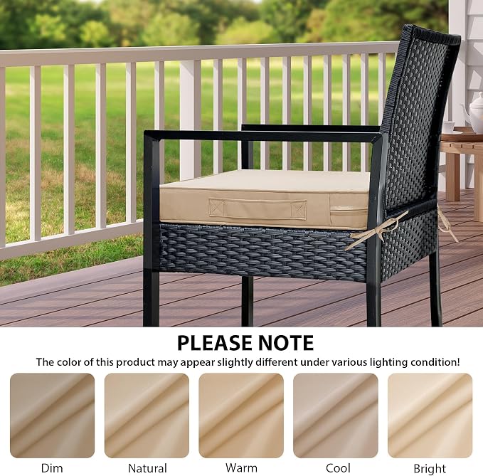 IPYNBAP Outdoor Chair Cushions Set of 4 -Waterproof Outdoor Seat Cushions for Patio Furniture, Patio Chair Cushion with Handle and Ties, Out Door Chair Pads,19x19x3-Square, Beige