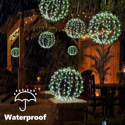 Joomer Solar Hanging Ball Lights Outdoor, 2-Pack 13in & 11in Total 264 LED Solar Globe Lights, 8 Modes Waterproof Metal Sphere Lights with Hooks for Patio Garden Decor - White