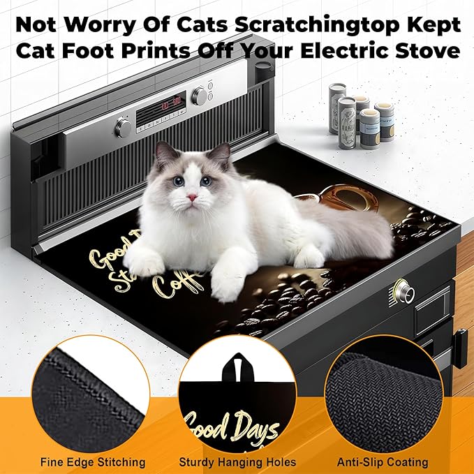 Heat-Resistant Glass Stove Top Cover with Anti-Slip Rubber Coating – Electric Stove Protector, Scratch-Resistant, Counter Space Decor Mat (coffee cup, 28.5"L x 20.5"W)