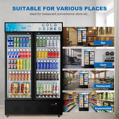 Commercial Display Refrigerator Glass Door 40 cu.ft Commercial Beverage Refrigerators with LED and Shelves for Cafe, Restaurant, Store