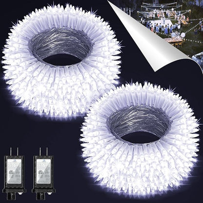 Christmas Tree String Lights 2 Pack Total 200FT 600 LED Cool White