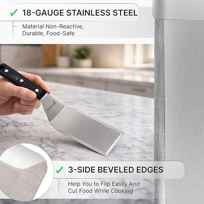 Stainless Steel Spatula Set - Heavy Duty Spatula and Scraper - Great for Cast Iron Griddle BBQ Flat Top Grill - Commercial Grade