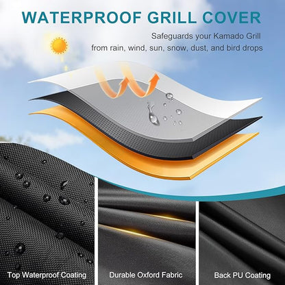 TheElves Kamado Grill Cover, Outdoor Grills Covers Waterproof Heavy Duty for Weber Char-Griller Megamaster GRILLBOSS Papapacks and Most 22 inch Charcoal Kettle Grill Round Smoker - 28" Dia x 35" H