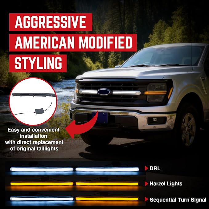 AMERICAN MODIFIED LED Grille Lights w/Sequential Turn Signal Compatible with 2024+ F150 XLT