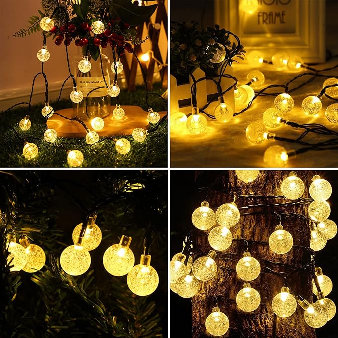 JMEXSUSS 2 Pack Solar String Lights Outdoor, 60 LED, Crystal Globe | Outdoor Waterproof, Warm White, 8 Modes Solar Christmas Lights for Garden Patio Yard Tree Party Christmas Decorations