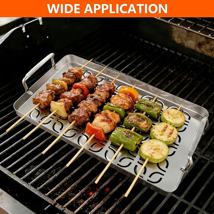 BAC610 Fish & Veggie Grill Grate for Traeger Accessories, Perforated BBQ Grilling Pan with Handles for Outdoor Grills, Ideal Grilling Basket for Shrimp, Vegetables & Meatballs, 18.25" x 10.16"