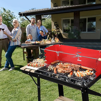 Portable Charcoal Grill with Side Table,Outdoor Barbecue Grill with Charcoal Tray & Wheels,Stainless Steel Charcoal Stove for Outdoor Backyard,Camping,Picnics,Patio and Parties