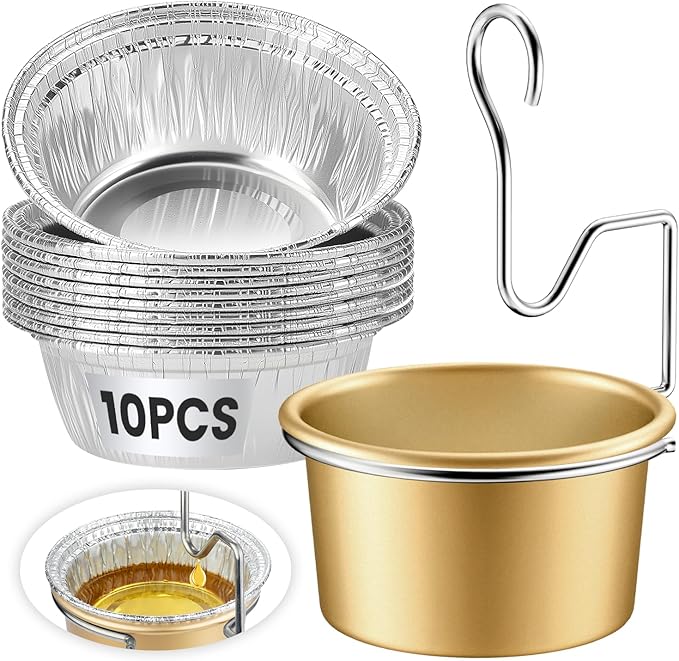 Premium Grill Grease Trap Kit - Includes 10 Liners & Heavy-Duty Clips - Universal Fit for Weber, Char-Broil, Kenmore Grills - Rust-Proof, Easy-Clean Design for Mess-Free BBQ（Gold）