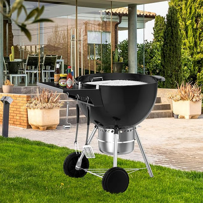 Charkettle Grill Table Shelf Compatible with Weber 22 Inches Kettle Grills, Outdoor Charcoal Grill Side Table BBQ Accessories with Hooks
