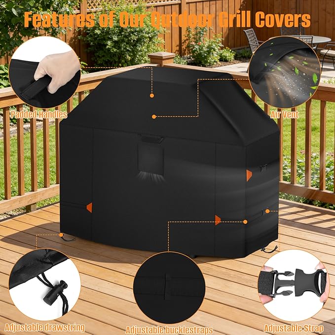 LYHNMW 60 Inch Grill Cover for Weber Genesis II, LX 300 and Genesis 300 Series Outdoor Gas Grill, Heavy Duty 600D Waterproof & Dustproof Grill BBQ Covers, Anti-UV, Rip-Proof Island Grill Cover