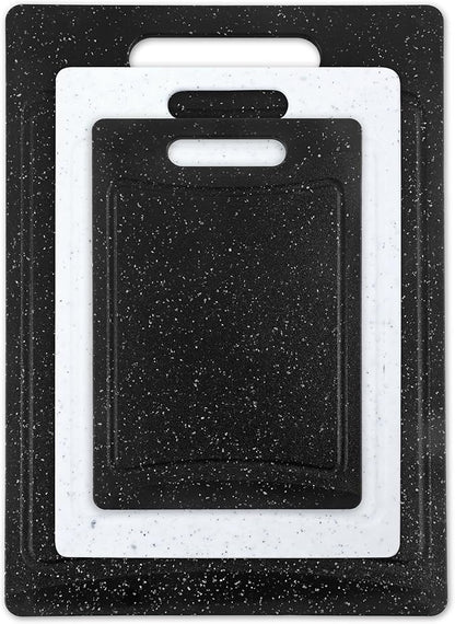 COOK WITH COLOR Non-Slip Cutting Board Set – Kitchen Essentials with Easy Grip Handle for Meat, Veggies, and Fruits, 3 Cutting Boards, Black/White