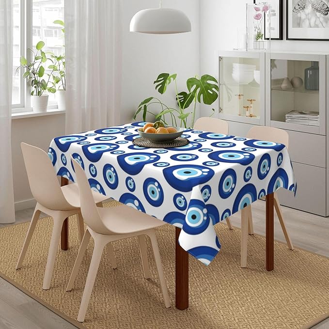 Blue Evil Eyes Tablecloth, Polyester Waterproof Table Cloth for Parties Kitchen Dining Picnic Wedding Home Decor Outdoor Indoor Rectangle 54x72 Inches