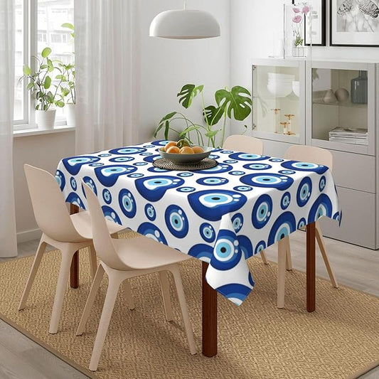 Blue Evil Eyes Tablecloth, Polyester Waterproof Table Cloth for Parties Kitchen Dining Picnic Wedding Home Decor Outdoor Indoor Rectangle 54x72 Inches