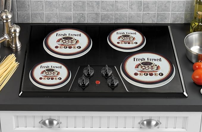 Reston Lloyd, Burner Covers For Electric Stovetop, Decorative Lightweight Tin Covers, Set of 4 (2-8 inch & 2-10 inch), Conceals Messy Drip Pans, Coffee