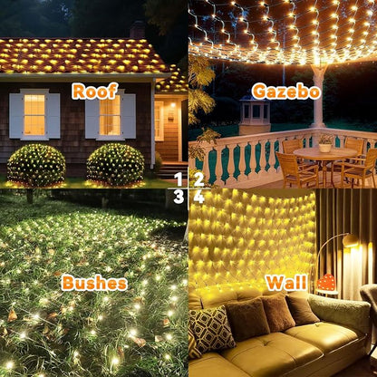 LitHome 14.8FT x 5FT Christmas Net Lights Outdoor Mesh Lights Connectable | 8 Modes 300 LED Warm White Net Light Green Wire, Waterproof Giant Christmas Mesh Light for Bushes Garden Yard Party Decor