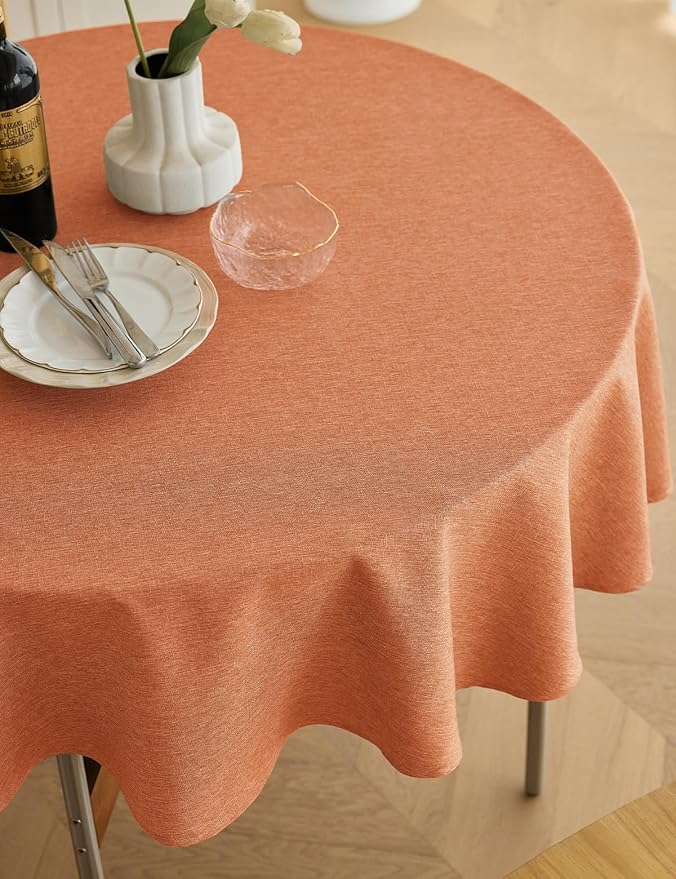 Decorelia Fall Farmhouse Round Table Cloth for Indoor/Outdoor, Harvest Thanksgiving Faux Linen Washable Tablecloth Cover for Party Dining & Kitchen Table Decor (60 Inch,Round (2-4 Seats), Orange)