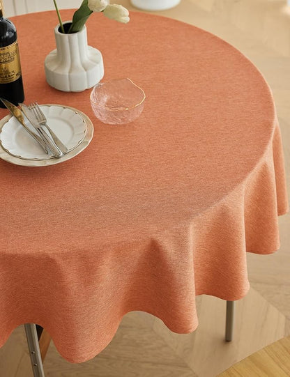 Decorelia Fall Farmhouse Round Table Cloth for Indoor/Outdoor, Harvest Thanksgiving Faux Linen Washable Tablecloth Cover for Party Dining & Kitchen Table Decor (60 Inch,Round (2-4 Seats), Orange)