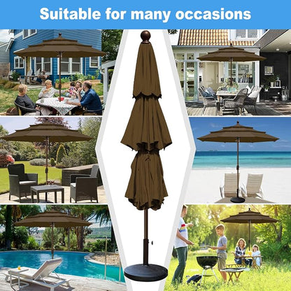 Eurmax USA 10-Year-Non-Fading 10FT 3-Tier Outdoor Patio Market Umbrella,UPF50+ UV Resistant,Heavy Duty Commercial Grade,Crank Lift Design,Windproof Vented Top for Garden,Pool,Deck,Chestnut