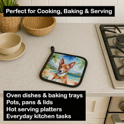 Caroline's Treasures Basenji Luau Pair of Pot Holders Kitchen Heat Resistant Pot Holders Sets Oven Hot Pads for Cooking Baking BBQ, 7 1/2 x 7 1/2