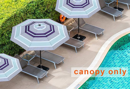 MASTERCANOPY Patio Umbrella 10 ft Replacement Canopy for 8 Ribs-Navy and Green Stripe Canopy Only