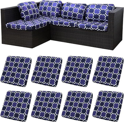 8Pcs Patio Cushion Covers, Outdoor Stretch Cushion Covers, Washable | Stretch Fit, Replacement, Washable and Reusable Furniture Protectors, Fits most patio furniture cushion covers, Cover Only