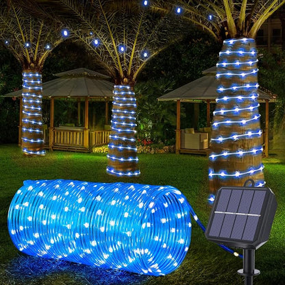 Jnaurb Solar Rope Lights, 66ft 200LED Solar String Lights, 8 Modes Waterproof Solar Outdoor Light, Flexible Clear Trampoline Light for Garden Backyard Patio Deck Porch Pool Tree Decor - Blue