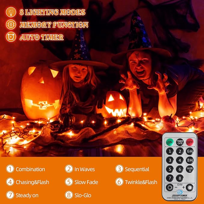 MZD8391 105FT 300LED Halloween Light, Orange Purple Christmas Light | Remote, Waterproof, 100% UL Listed, Halloween String Light Outdoor Indoor, End To End Connect, 8 Light Mode, Timer & Memory