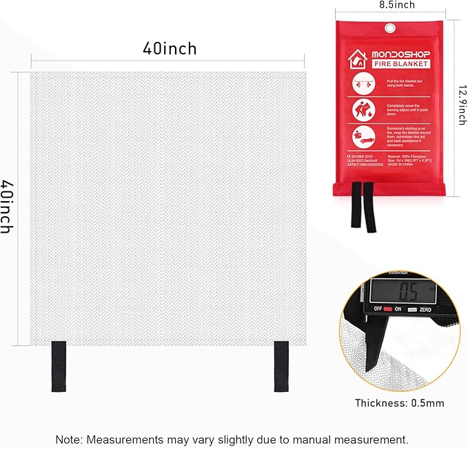 Mondoshop Fire Blanket Emergency for Home and Kitchen 6pack Fire Blankets Fire Resistant Blanket for Camping, Grill, Car, Office, Warehouse, School, Picnic, Garages, Workshops